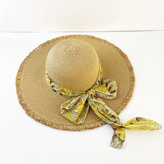 Wide Brim Sun Hat Ribbon Bowknot Decor Straw Hat