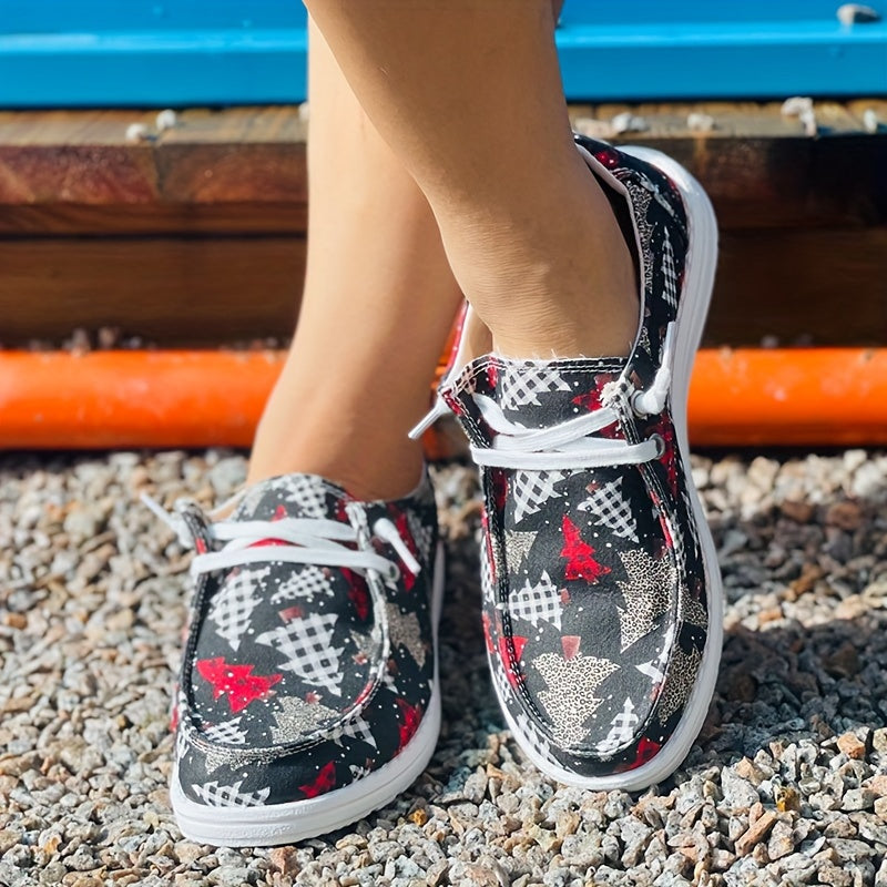 Women's Christmas Tree Pattern Flat Casual Shoes Comfortable Round Toe