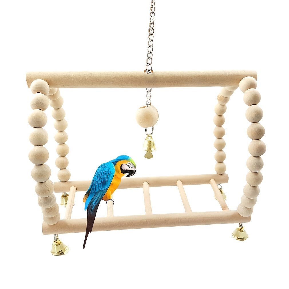 Wooden Hanging Bell Bird Cage Toy for Small Birds