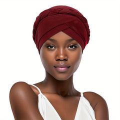 Braided Laser Turban Cap Solid Cross Head Wrap Hijab Chemo Hats