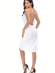 Surplice Neck Backless Cami Dress Sexy Asymmetrical Spaghetti