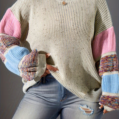 Colorblock Lantern Sleeve Sweater