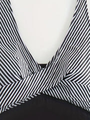 Colorblock Stripe Print Twist Front One Piece Ruched Tank Swimsuit