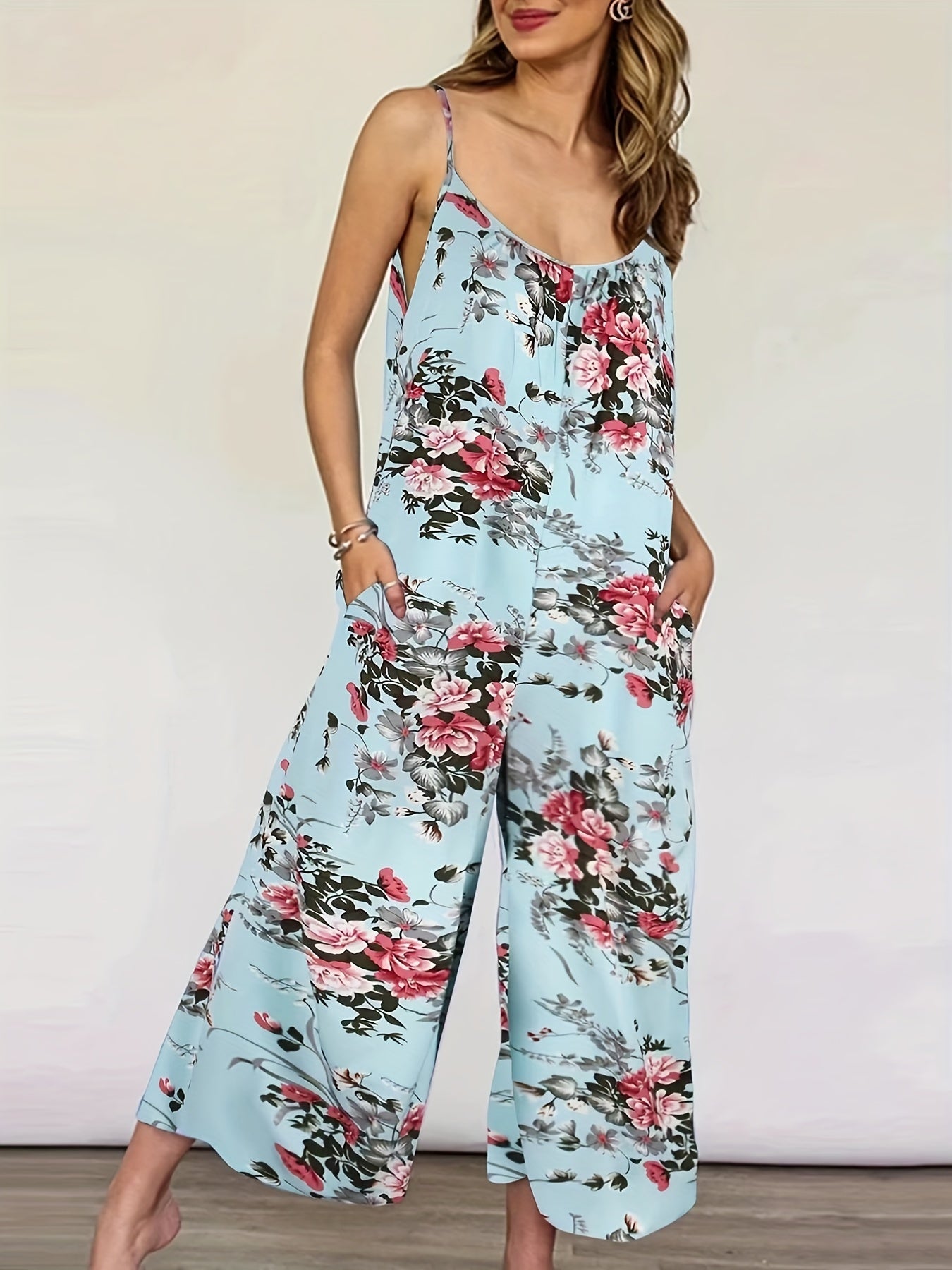 Floral Print Wide Leg Cami Jumpsuit