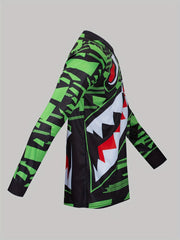 Men's Shark Pattern Long Sleeve T shirt Quick Drying Outdoor Top