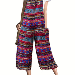 Striped Print Jumpsuit With Pockets