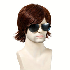 Men's Short Wavy Synthetic Wig Dark Brown