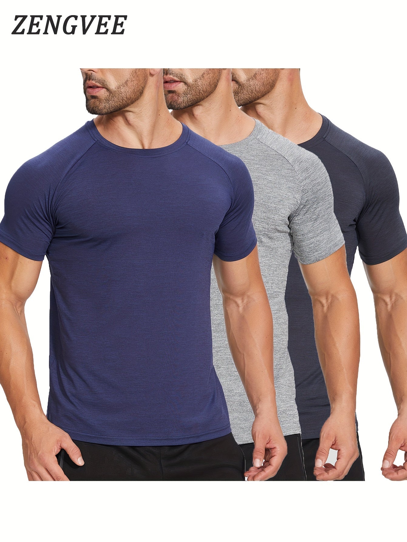 3 Pcs Men's Skinny Fit Sports T-shirts for Fitness Activities