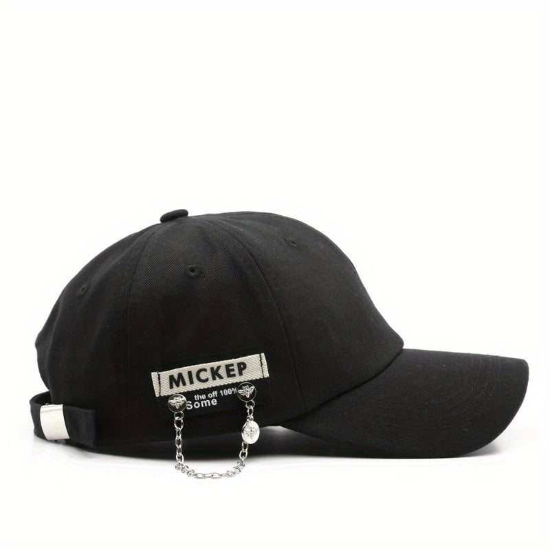 Chain Label Decor Baseball Cap Solid Hip Hop Dad Hat Unisex