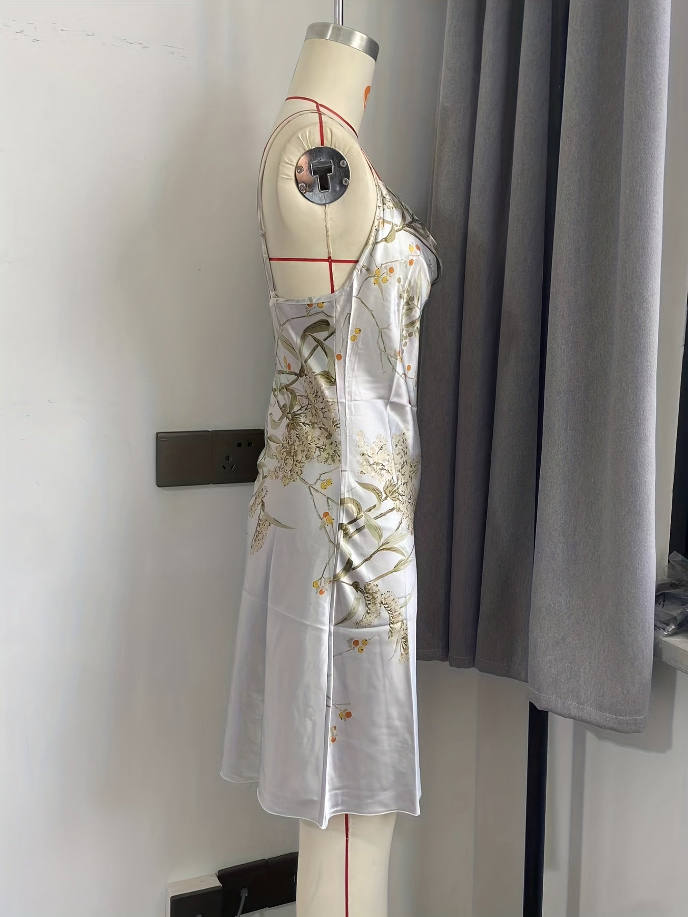 Floral Nightdress Draped Collar Sleep Dress Women's Sleepwear