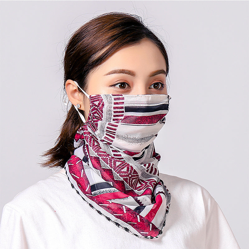 Chiffon Mouth Mask Women Face Mask Scarf Print Neck Scarves Sun Protection