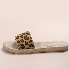 Leopard Print Slip On Sandals Open Toe Non Slip Flat Slides Beach Shoes