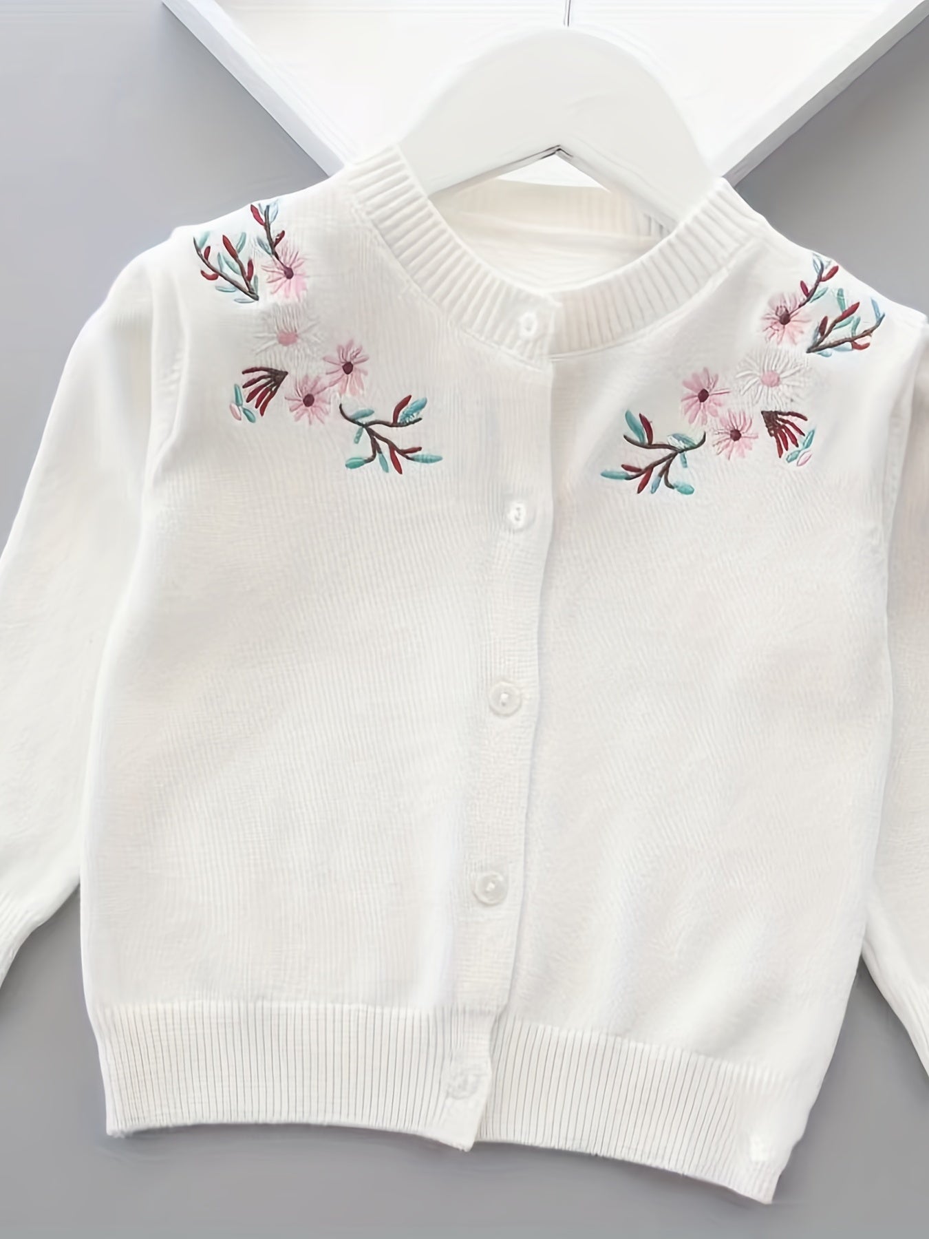 Floral Knitted Cardigan for Little Girls Spring Autumn Cotton Sweater Coat