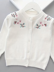 Floral Knitted Cardigan for Little Girls Spring Autumn Cotton Sweater Coat