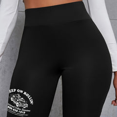 Women's Plus Cat & Letter Print High Rise Biker Shorts