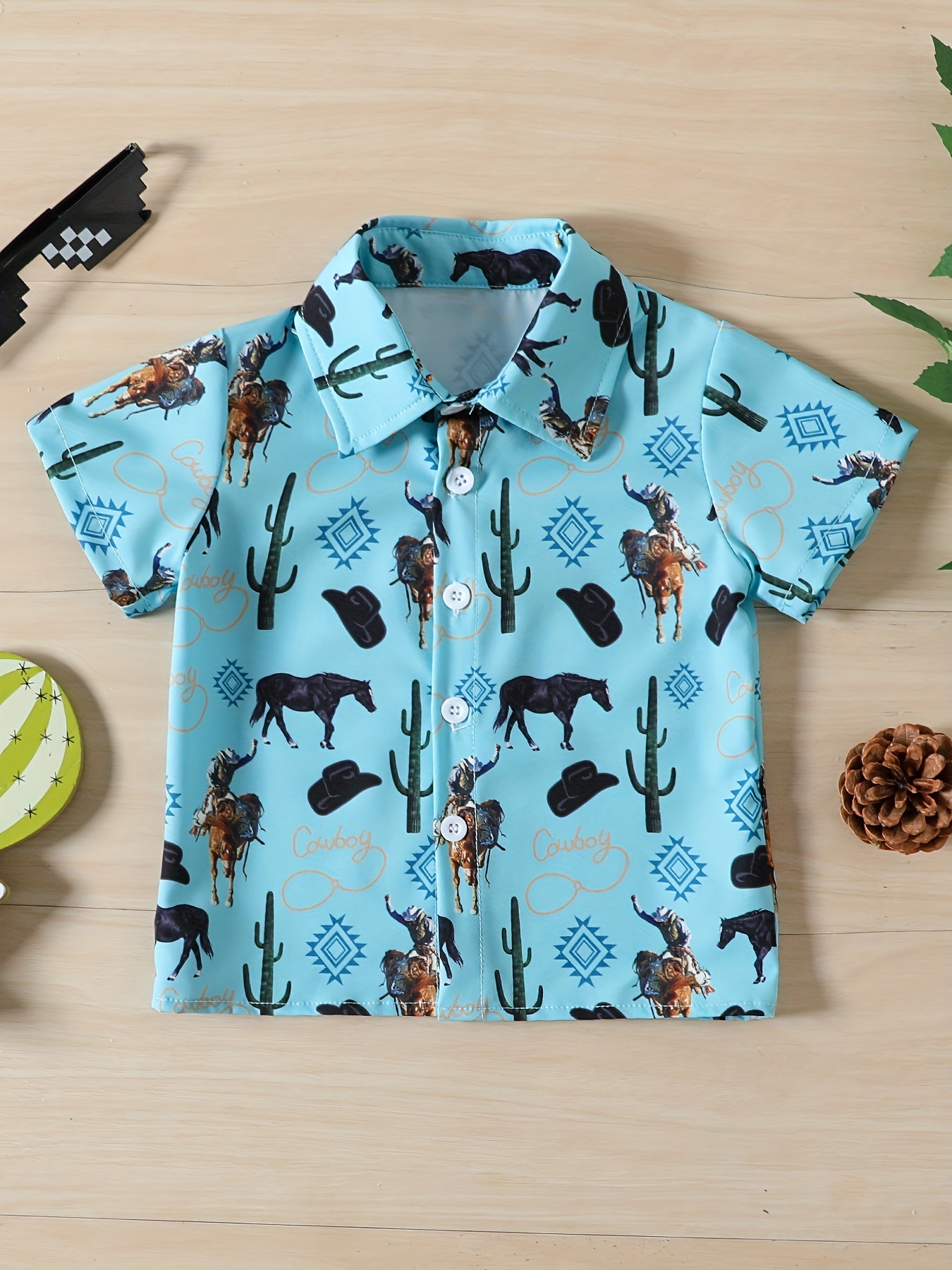 Boys Cowboy Bull Cactus Shirt Summer Kids Clothes
