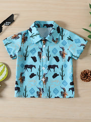 Boys Cowboy Bull Cactus Shirt Summer Kids Clothes