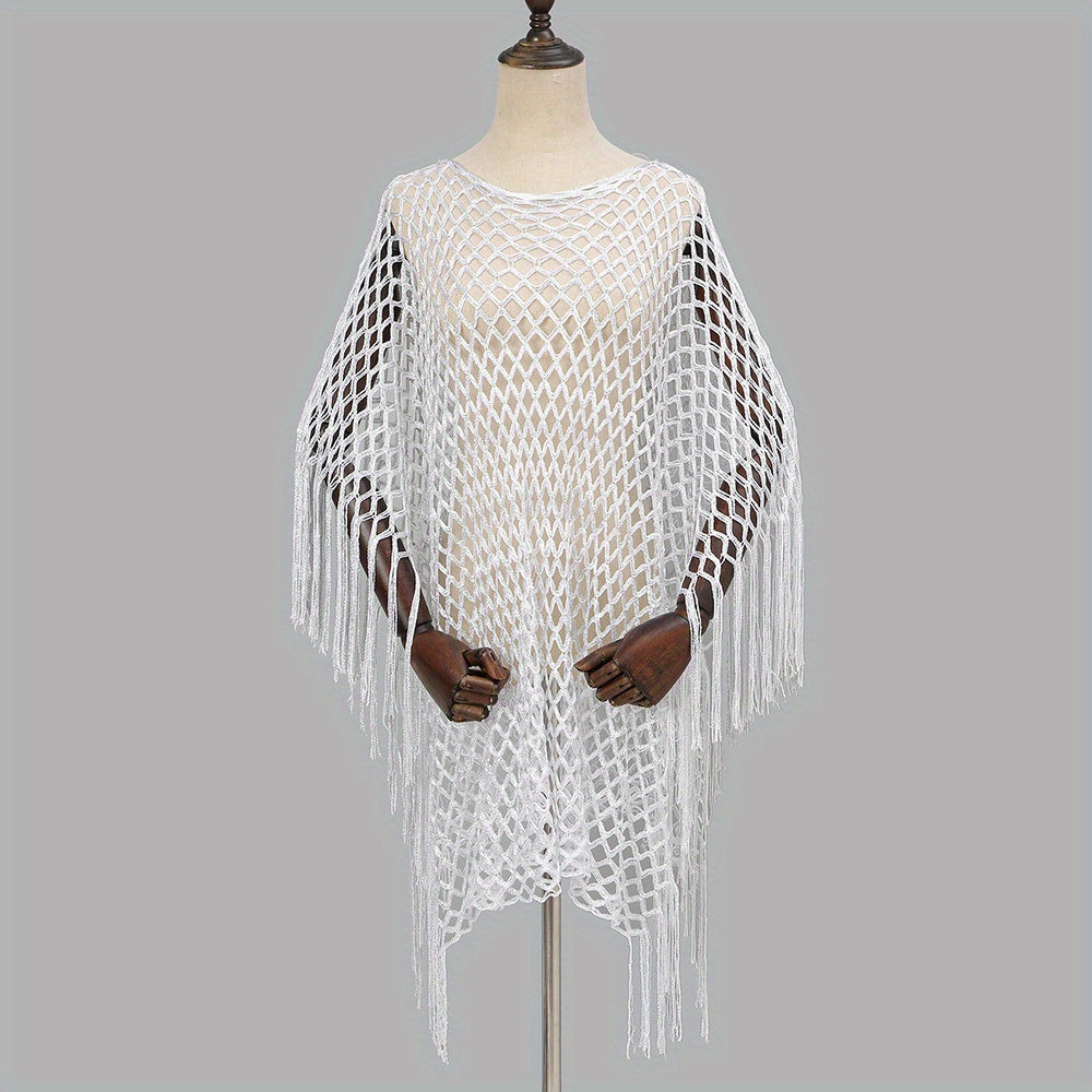 Fishnet Hollow Out Shawl Solid Bikini Cover Up Windproof Cape Wraps