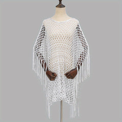 Fishnet Hollow Out Shawl Solid Bikini Cover Up Windproof Cape Wraps