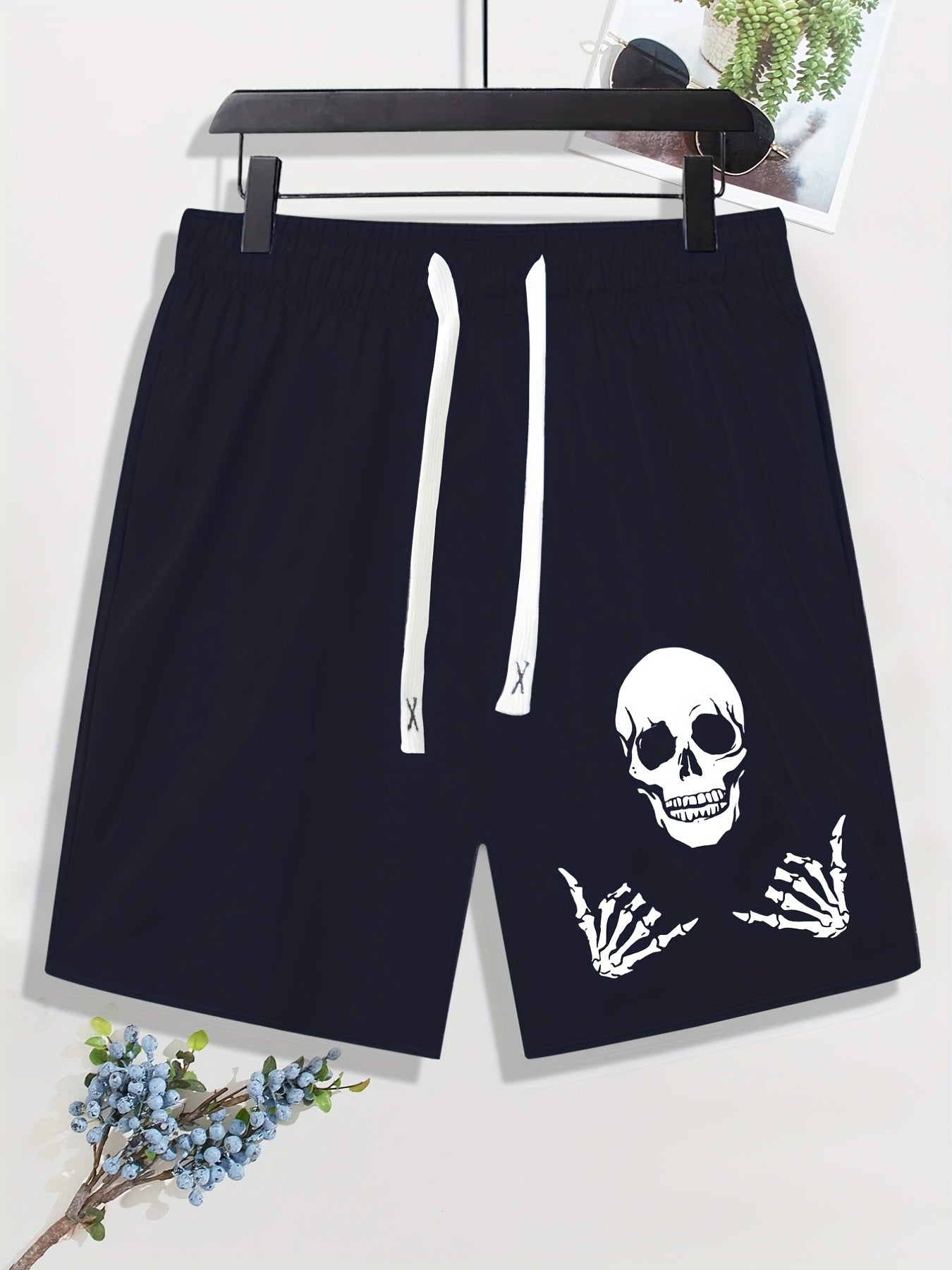 Skull Element Graphic Print Men's Drawstring Stretchy Short Pants