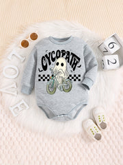 Cartoon Ghost Riding Bike Halloween Onesie Newborn Long Sleeve