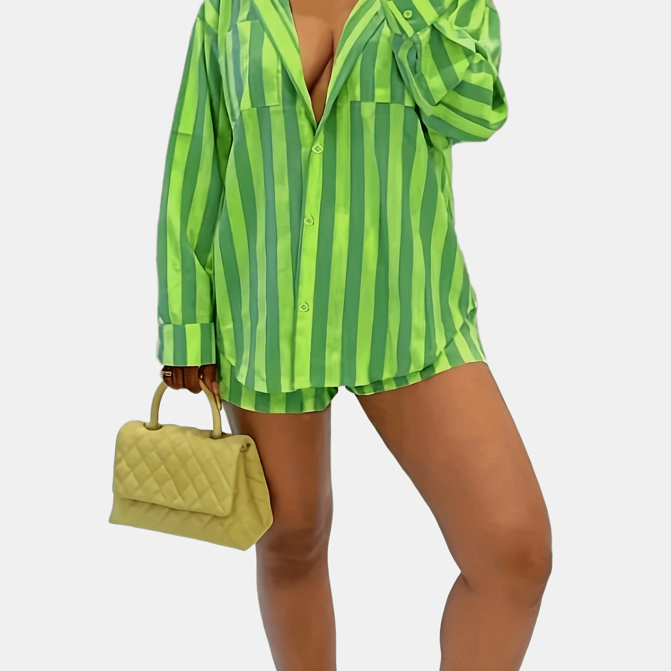 Striped Two piece Set Long Sleeve Shirt & Shorts