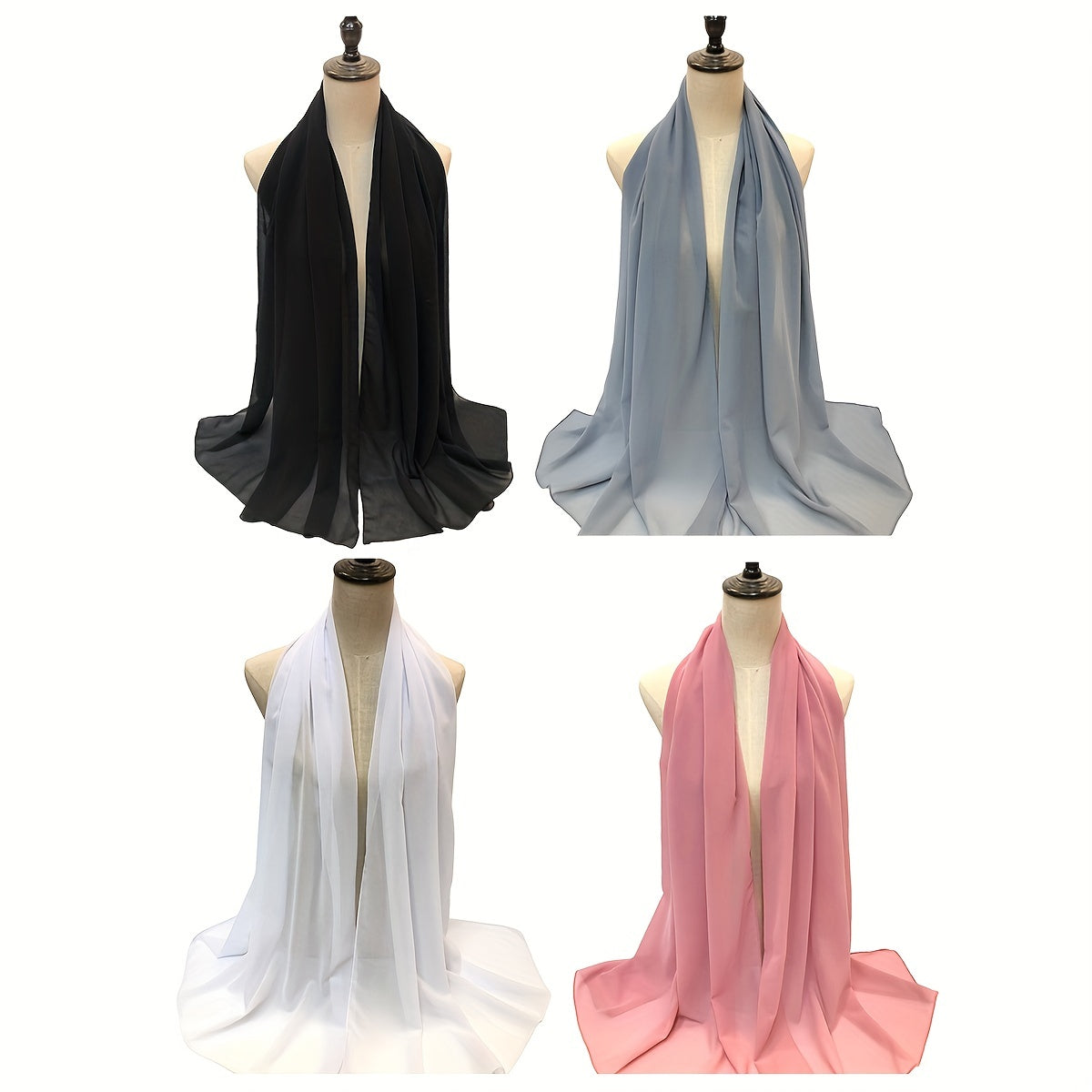 4pcs Chiffon Hijab Solid Scarf Shawl Windproof Head Wrap Casual Turban