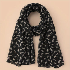 Vintage Cartoon Cat Print Chiffon Scarf Solid Shawl Headwrap
