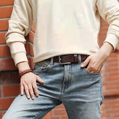 Two Story Cowhide Belt for Men Retro Male Buckle Belt