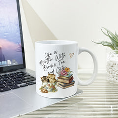 11oz Cat Pattern Ceramic Cup Wide Mouth Coffee Cup Outdoor Camping Picnic Travel