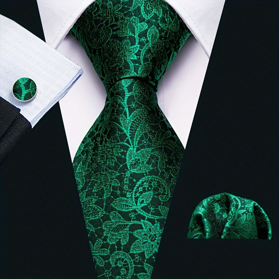 Barry Wang Green Silk Necktie Set For Men