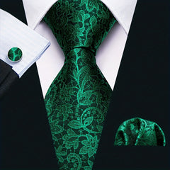 Barry Wang Green Silk Necktie Set For Men
