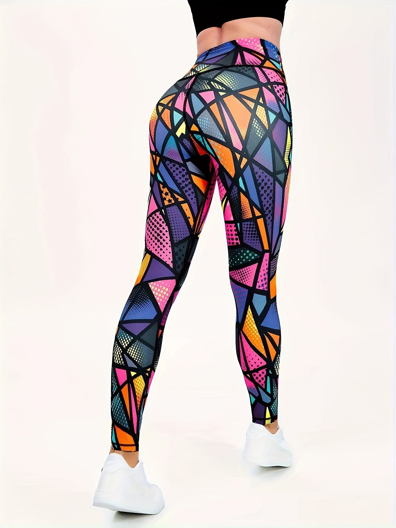 Geometric Print Yoga Pants High Waist Slimming Leggings Women's Activewear