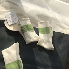 Colorblock Casual Mid Tube Socks Soft Cotton Women's Stockings