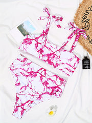 Rose Red Tie Dye High Waist Bikini Swimsuit for Beach Women