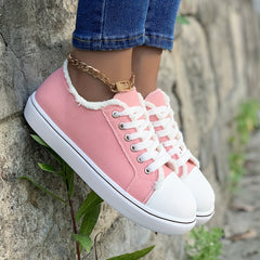 Women's Low Top Canvas Shoes Casual Pink Sneakers