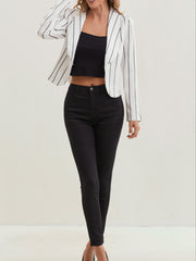 Striped Open Front Blazer Long Sleeve Crop Blazer For Work