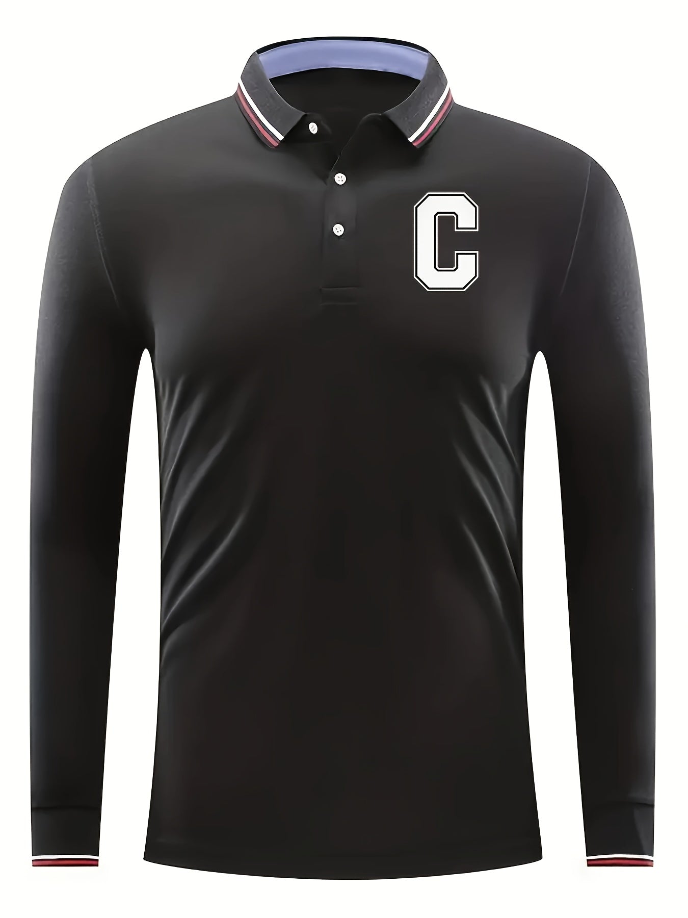 Men's Golf Shirt Long Sleeve Letter C Print Chukker Shirt