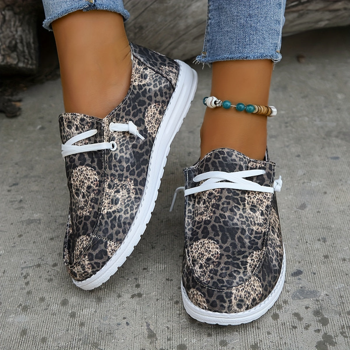 Leopard Pattern Shoes Casual Lace Up Loafers Lightweight Comfort