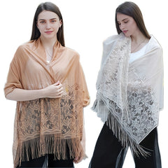 Boho Flower Pattern Fringe Trim Scarf Wrap Head Wrap For Travel