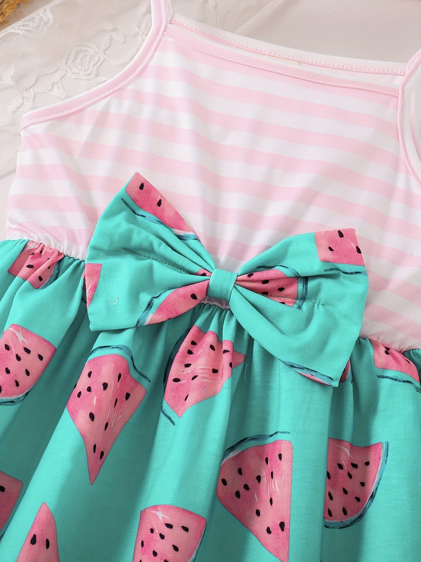 Toddler Girls Watermelon Stripes Graphic Bow Shoulder Cami Princess Dress