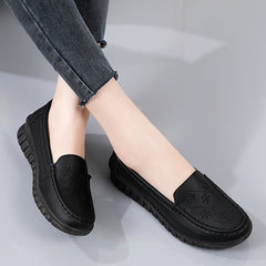Women's Low Wedge Loafers Solid Embroidered Casual Slip On Shoes