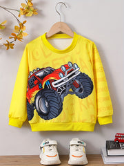 Monster Truck Print Boys Casual Pullover Sweatshirt