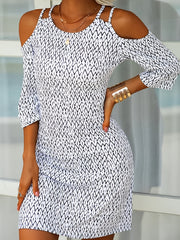 Cold Shoulder Crew Neck Dress Half Sleeve Casual Dress