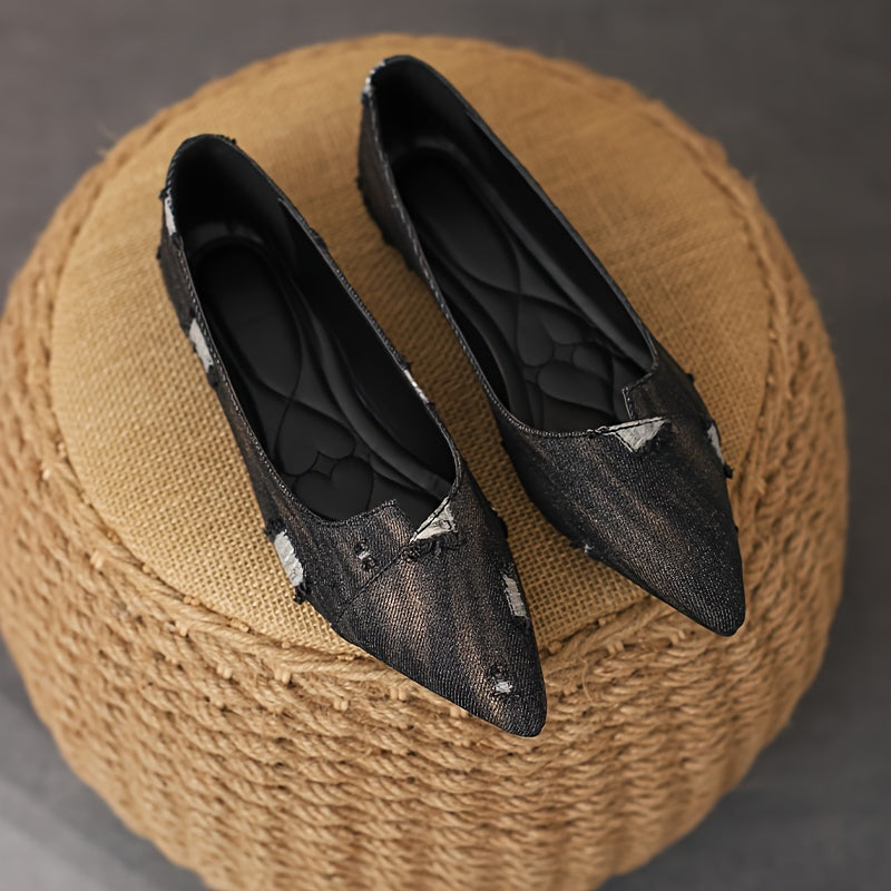 Women's Denim Point Toe Flats Lightweight Walking Shoes