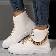 Women's High Top Skate Shoes with Chain Decor Lace Up Sneakers
