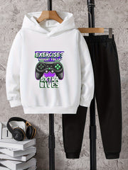 Boys Casual Hoodie & Sweatpants Set, Long Sleeve, Elastic Waist