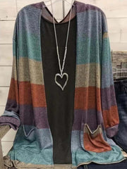 Colorblock Long Sleeve Cardigan With Pockets