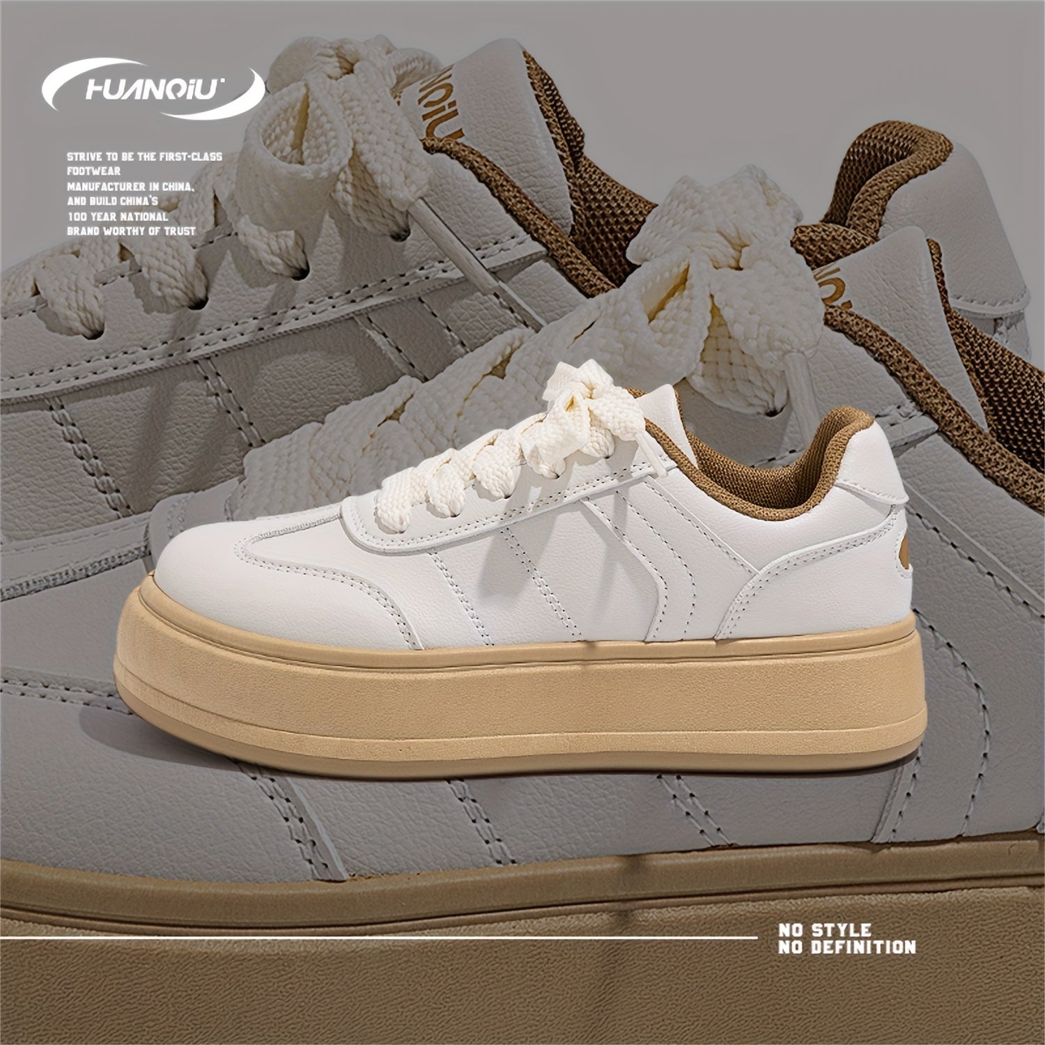 HUANQIU Women's Thick Sole Lace-up Skate Shoes Comfortable Sports Sneakers