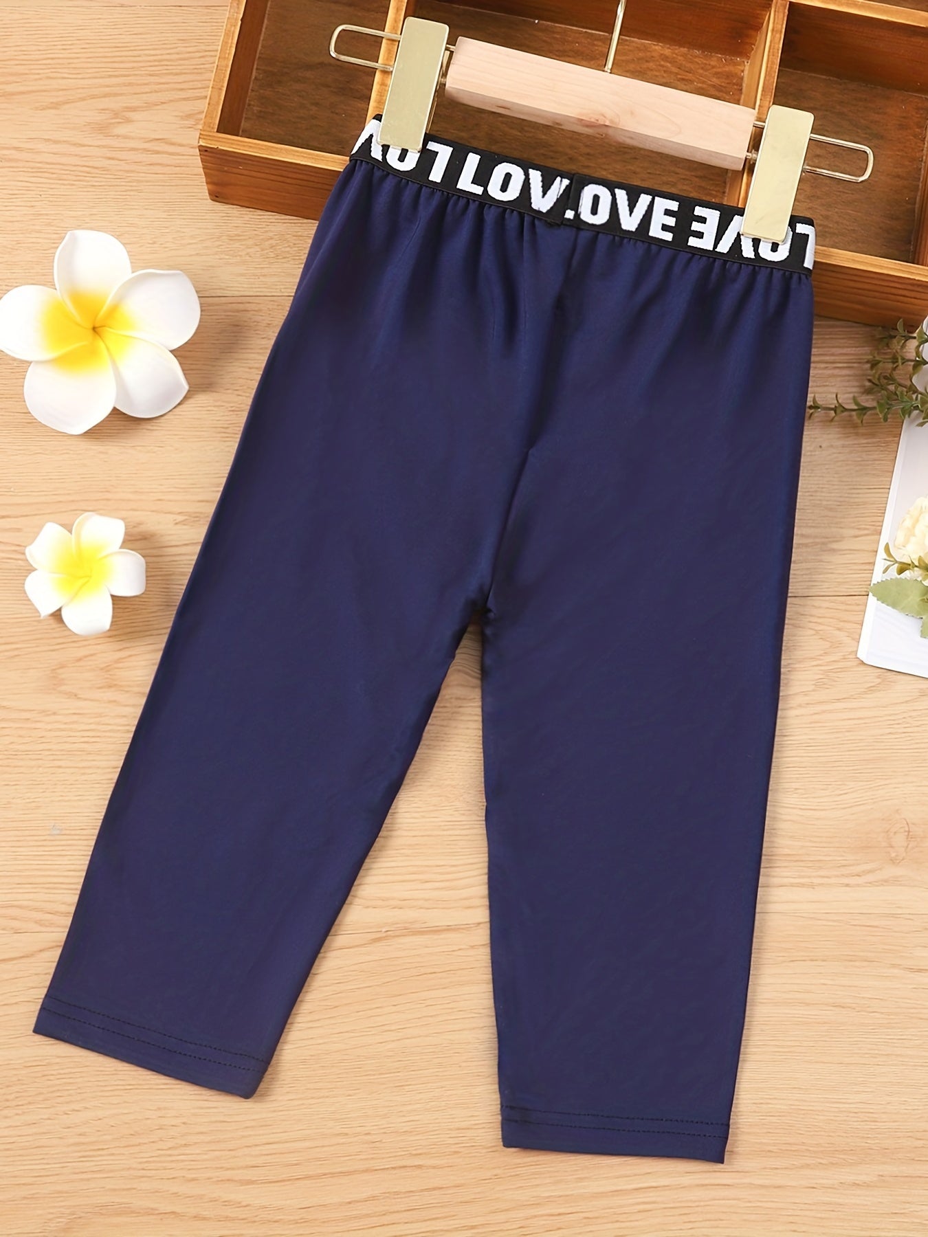 Toddler Girls Letter Waistband Elastic Casual Pants Trousers for Spring and Fall